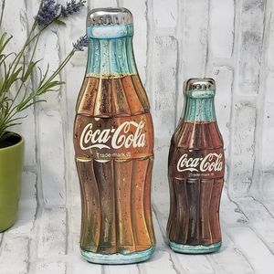 Vintage Coca Cola Coke Large and Small Metal Bottle Tin with Lid